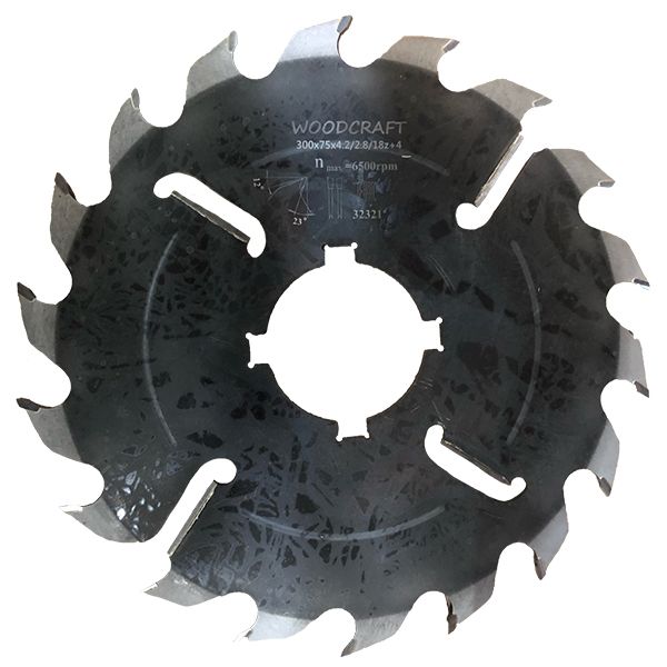 Пильный диск для многопильных станков 300х75х4.2/2.8/18z+4 (13.5х7.5 - 4 шт. под 90 град.)(БЕЛАЯ АКУЛА) WOLVERINE